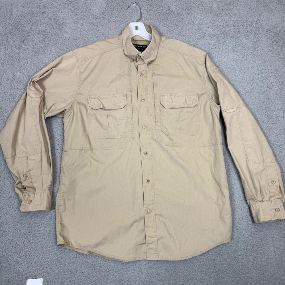 5.11 Tactical Taclite Pro Long Sleeve Shirt Mens Large Beige Ripstop 72175